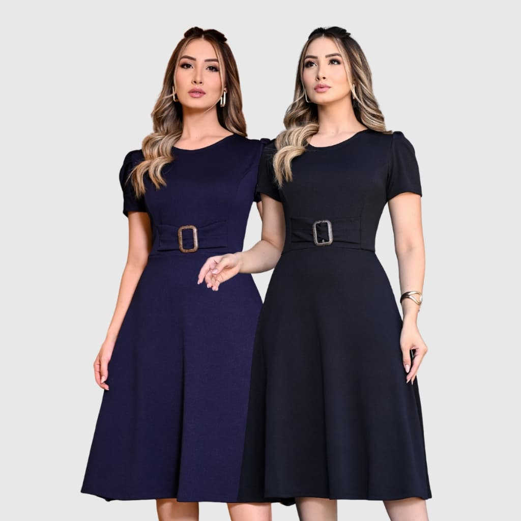 Kit 2 Vestidos Femininos Midi Rodado para Dia a Dia ou Igreja