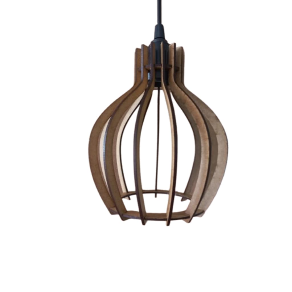 Luminária Pendente Lustre Teto  Em MDF Natural rustico Residencial Comercial