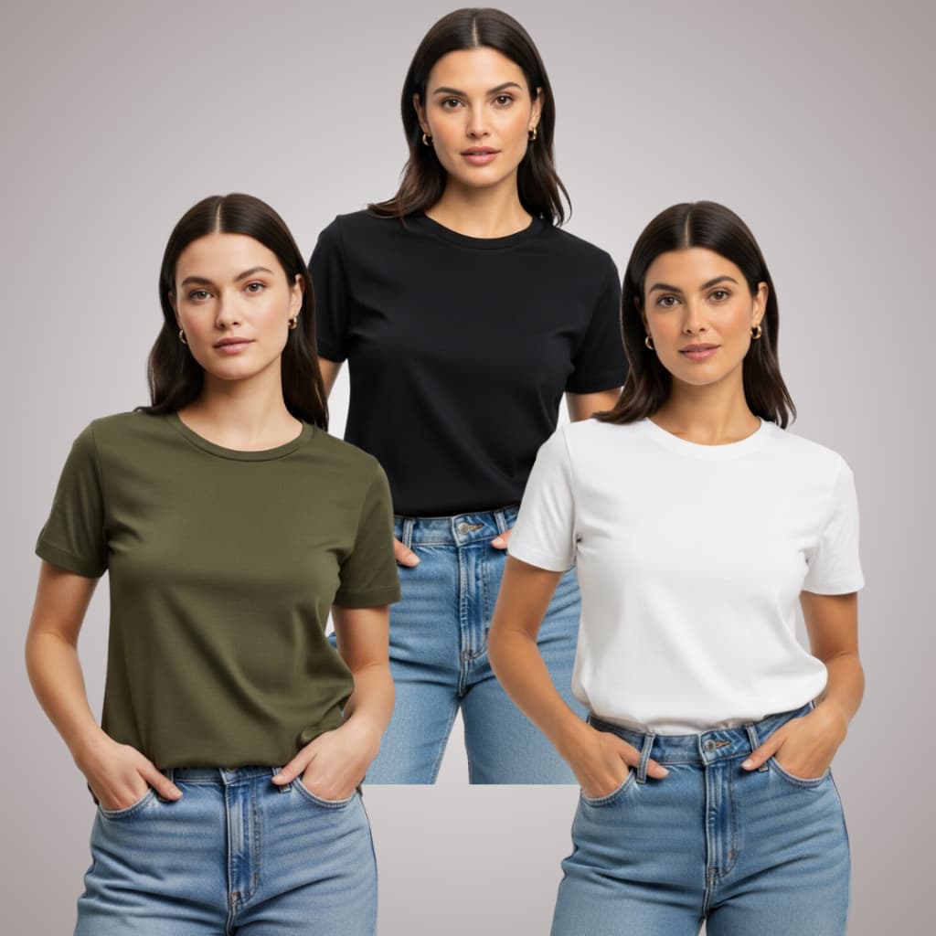Kit 3 Camisetas Baby Look Feminina Básica Gola Redonda 100% Algodão