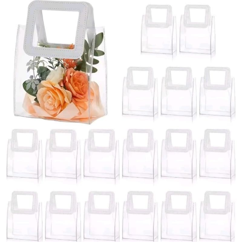 Kit 10 sacolas PVC com alça de couro ideal para presentes e lembrancinhas tamanho 17x15x8,5