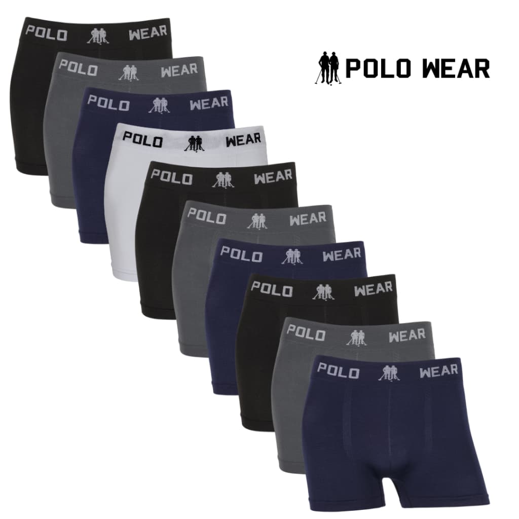 Kit 10 Cuecas Box Microfibra Lisa Sem Costura Polo Wear - Adulto