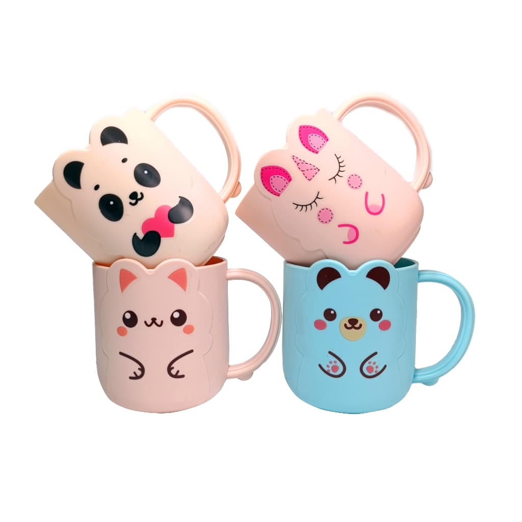 Caneca Para Crianças de Plástico Unicornio Urso Capivara Panda Xicara Infantil Resistente Escola