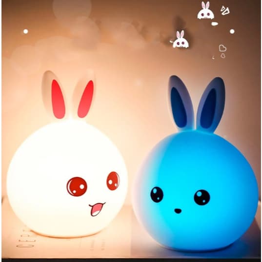 Luminária De Mesa Recarregável Abajur De Cabeceira LED Coelhinho Fofo De Silicone Com Toque