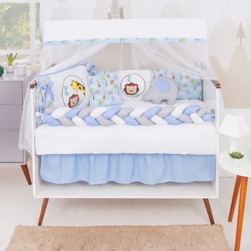 Kit Berço Trança Safari Menino E Menina 11 Peças + Saia