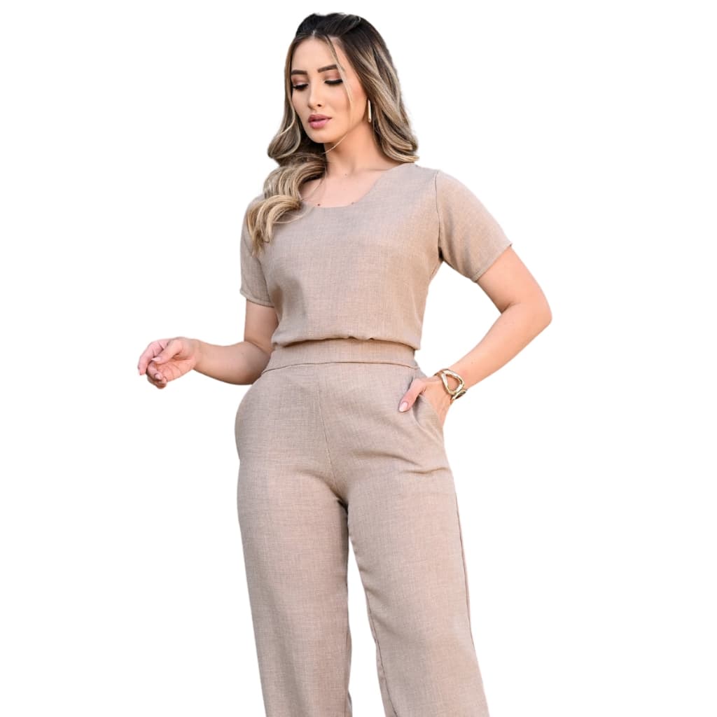 Conjunto Feminino Alfaiataria com Calça Wide Leg Confortável