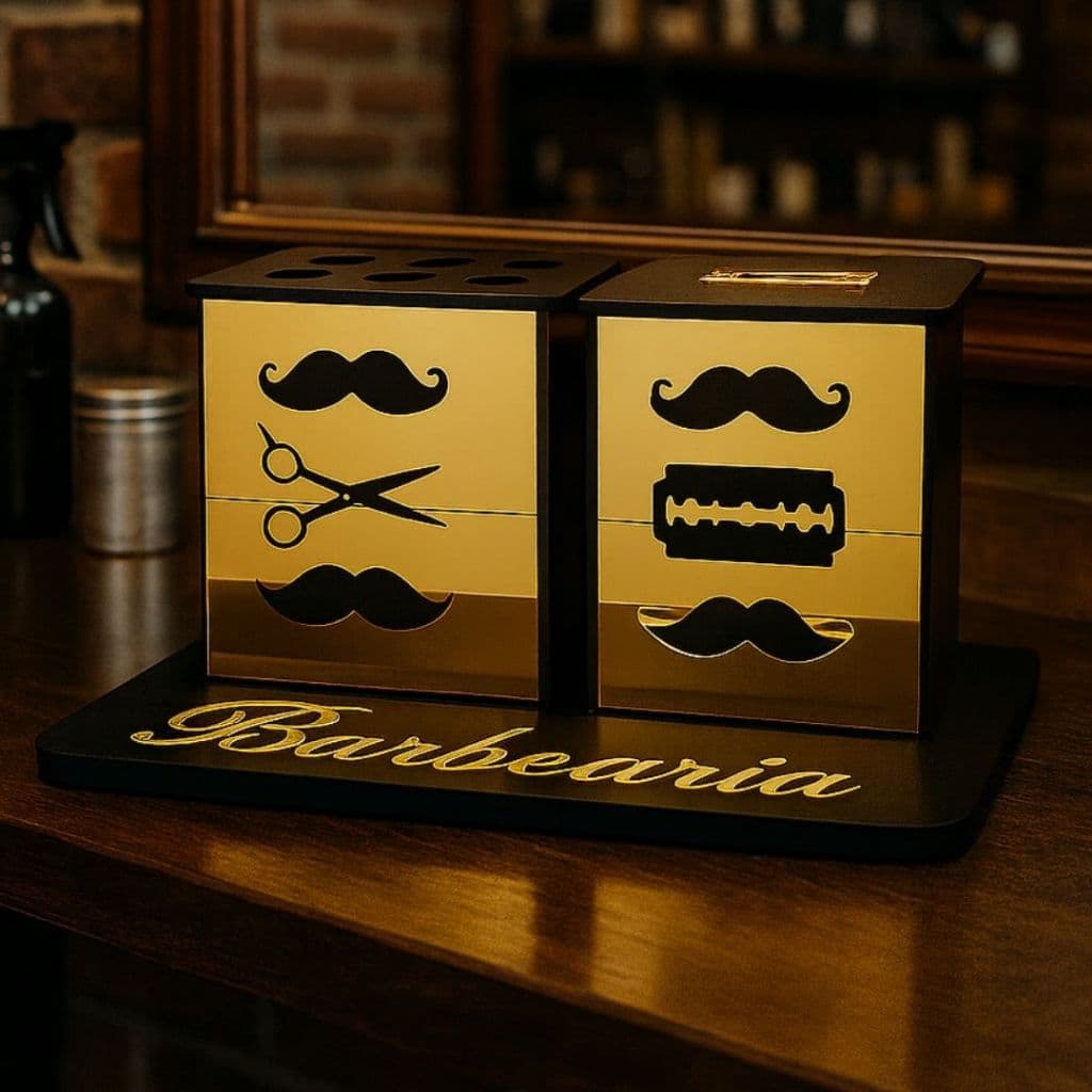 Descarte Para Lâminas De Barbearias + Porta Tesouras Espelhado Dourado