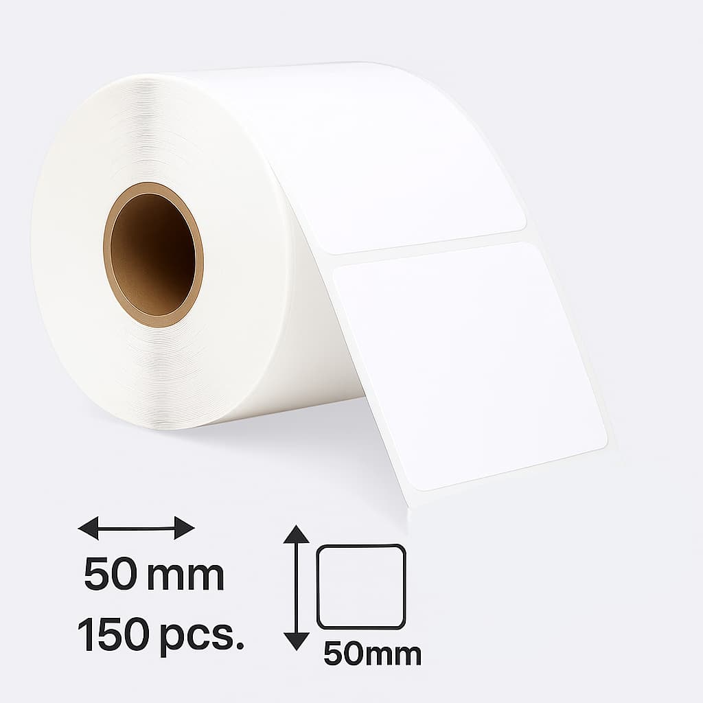 Etiqueta Adesiva Térmica Niimbot 50x50mm Branca Quadrada Rolo com 150 Unidades Resistente a água