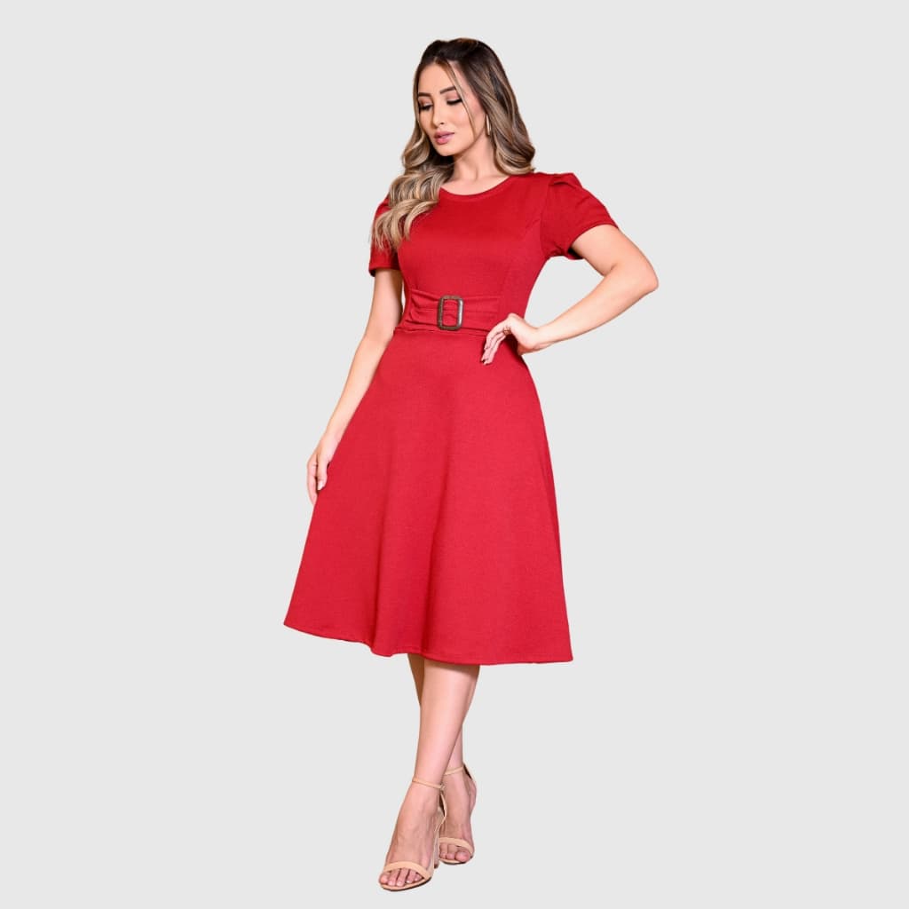 Vestido Casual Godê Midi Feminino – Estilo e Conforto