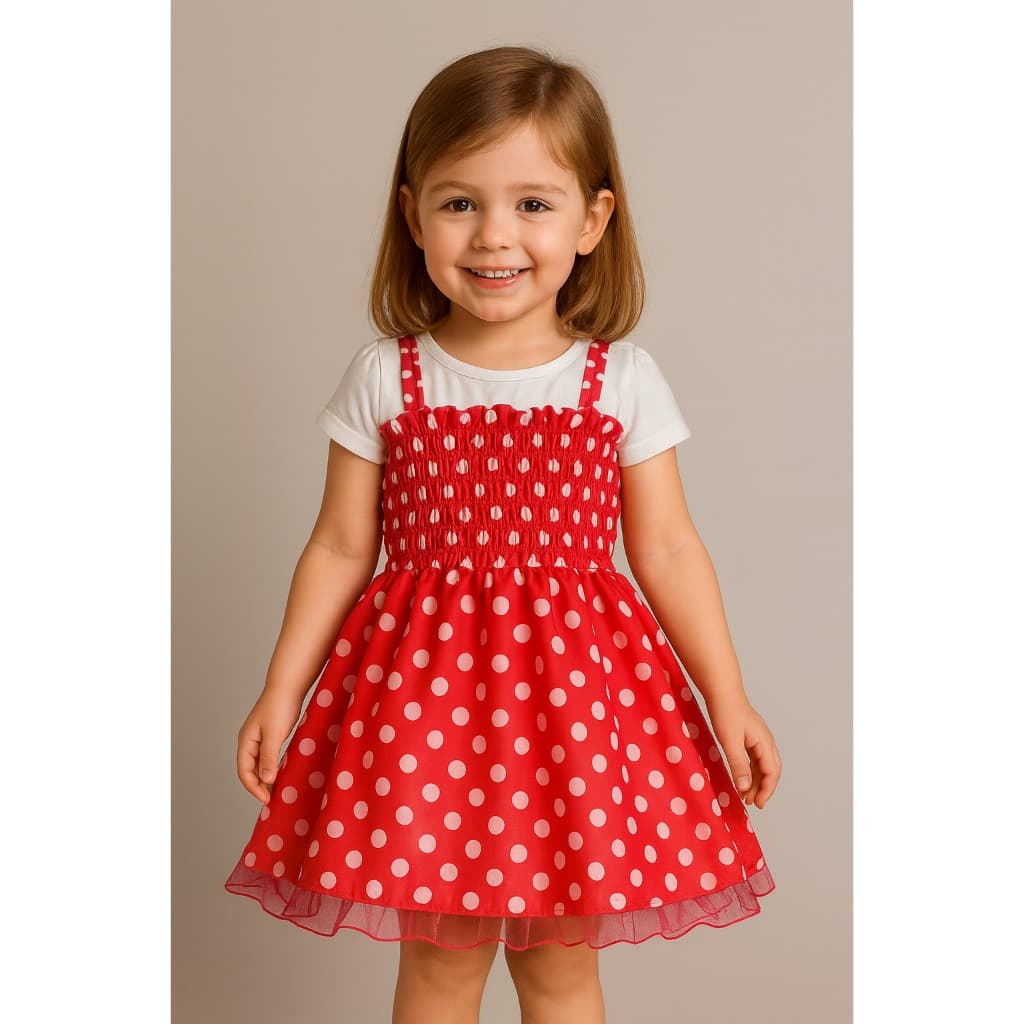 Vestido Fantasia Carnaval Halloween Minnie  tecido poa cetim com forro de tule - Não acompanha a camiseta branca