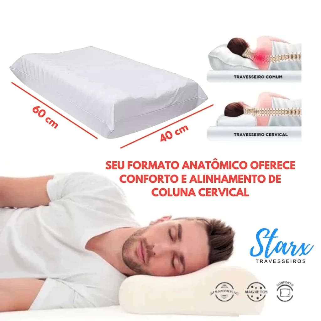 Travesseiro CERVICAL ORTOÉDICO TERAPÊUTICO Pillow MAGNÉTICO com Infravermelho Espuma TNT