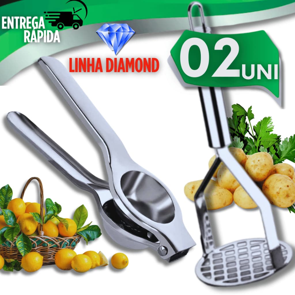 Combo Especial 02 Peças - Amassador de Batatas Triturador Premium + Espremedor de Limão Multifuncional Casa Cozinha