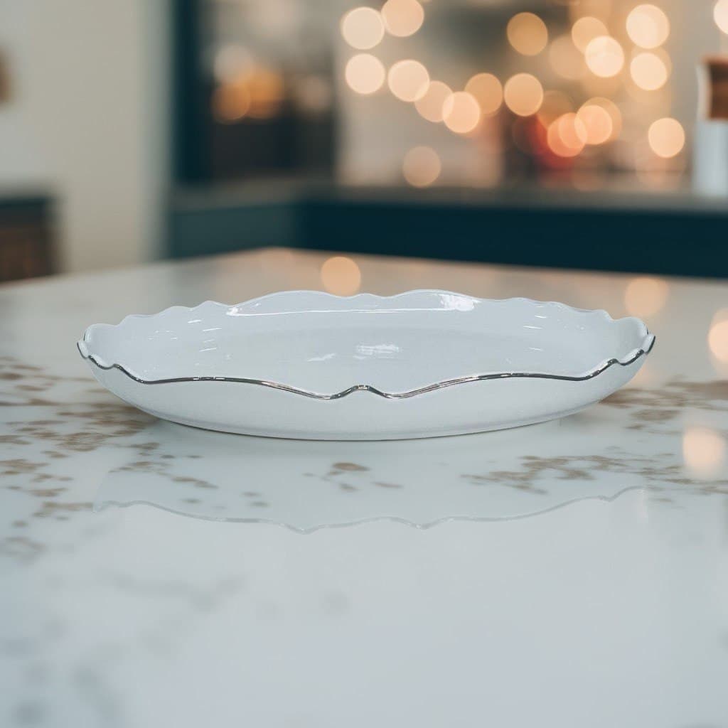 ✨ Travessa de Porcelana Branca com Fio de Ouro 18k – Elegância em Cada Detalhe! 🏺(Item 9, 8, 7)