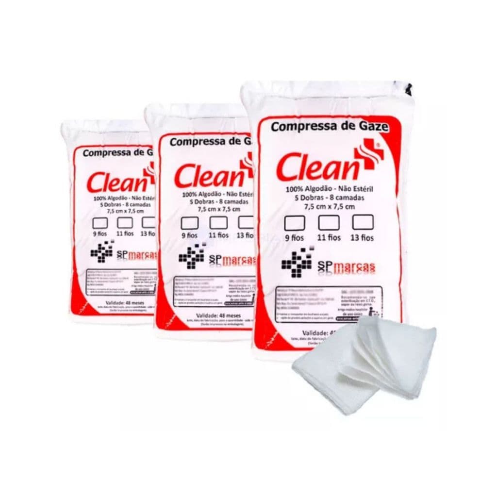 Compressa de Gaze Curativo 3x Pacotes Clean