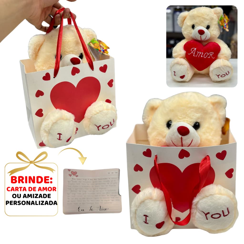 Ursinho de Pelúcia Eu Te Amo Presente Perfeito Decoração Páscoa Amor Namorado + Cartinha