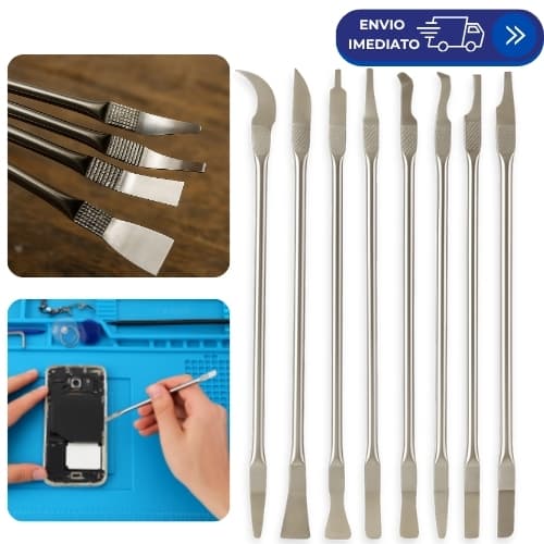Kit 8 Espátulas Flexível Em Aço Inox Bilateral de Precisão - Manutenção de Celular, Tablet, Notebook