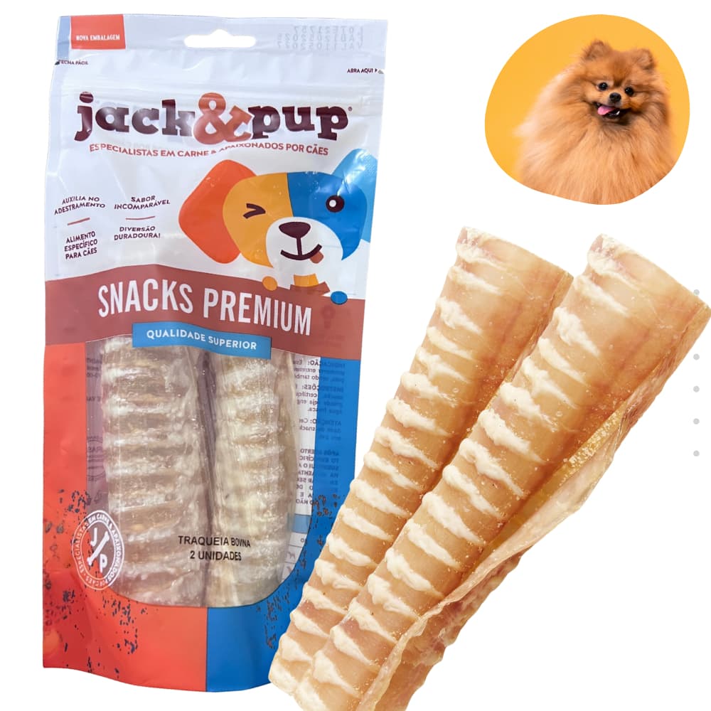 Traqueia Bovina Desidratada Petisco Para Cachorro Cães 2un Natural Traqueia de Boi Jack E Pup