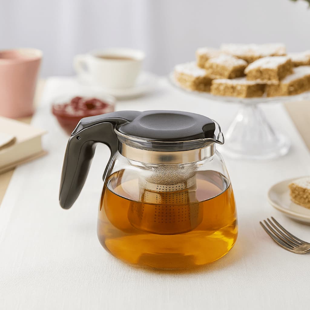 Chaleira de Vidro Borossilicato 350ml com Infusor Inox – Bule Compacta e Ergonômica para Chá e Café