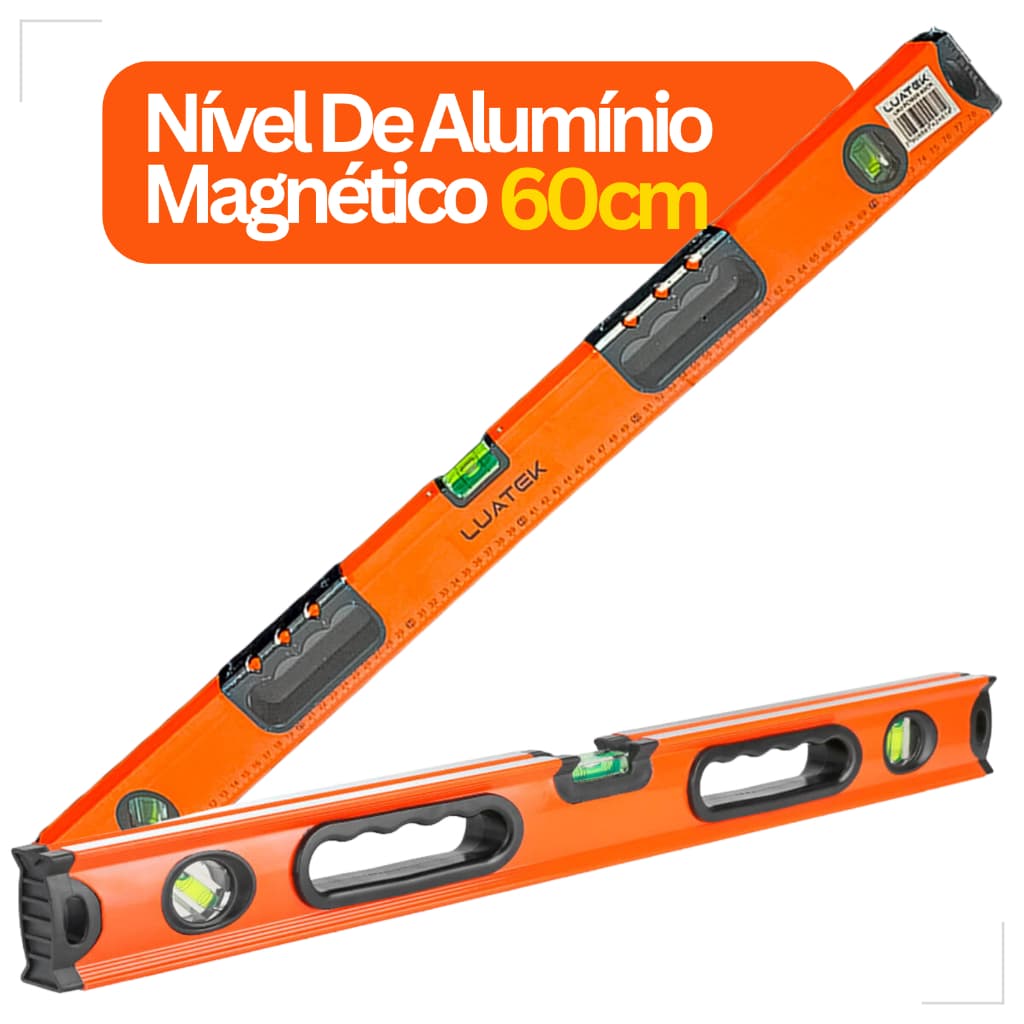 Nível Bolha De Alumínio Magnético 60 cm Estrutura Reforçada E Leve Profissional