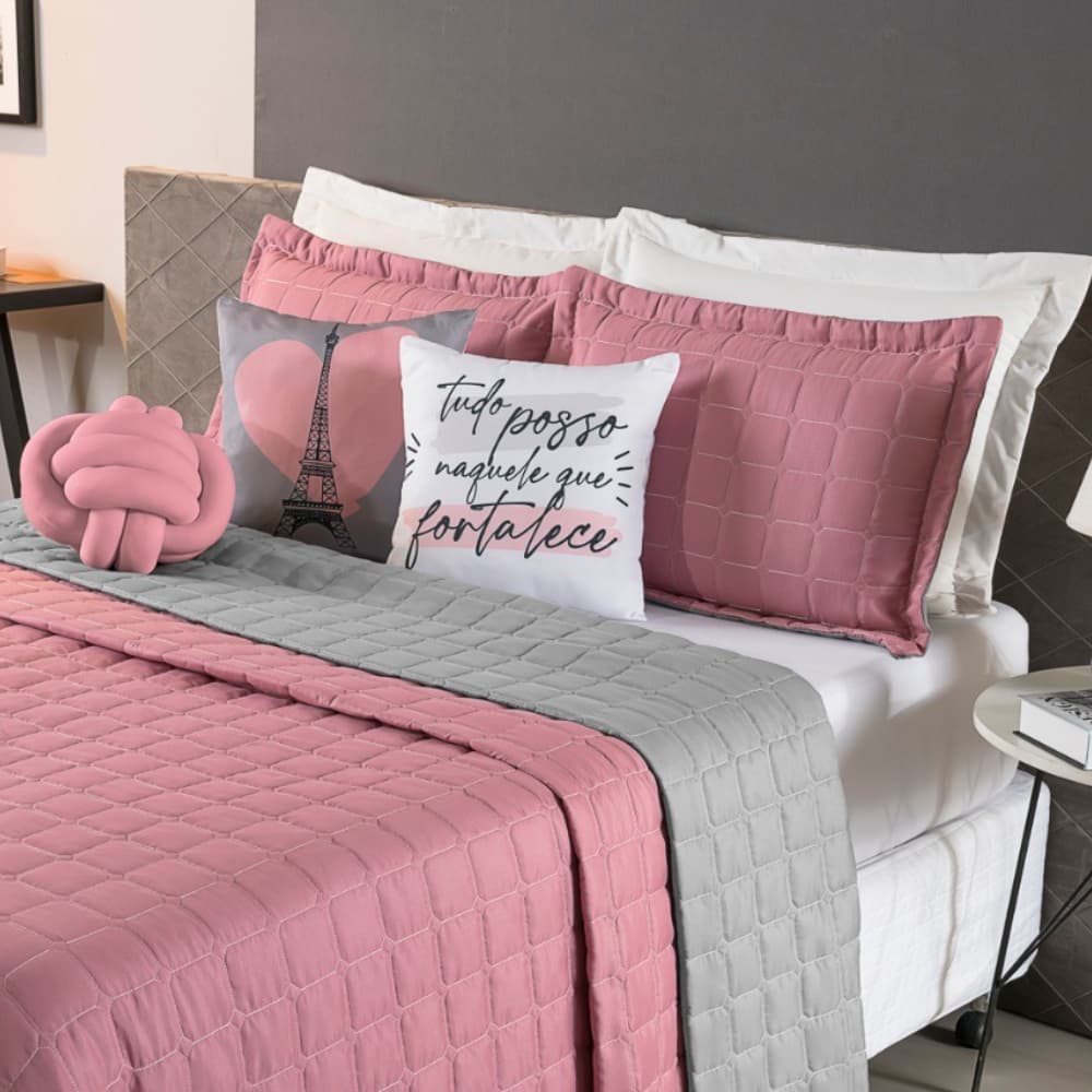 Kit Cobre Leito Queen Casal Dupla Face Paris 8 Peças Jogo de Cama Posta Com Almofada