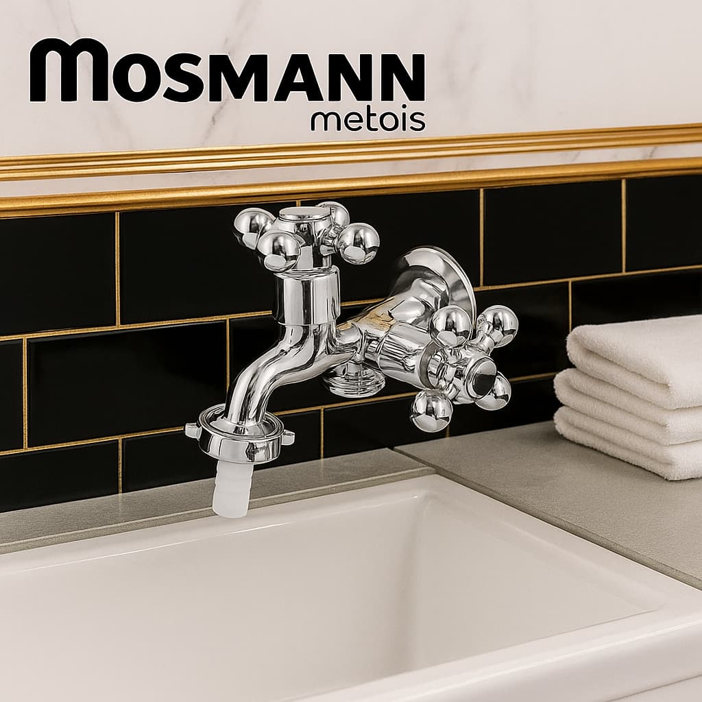 Torneira em Metal Para Tanque Maquina De Lavar 2 Saídas Lavanderia 1/4 Volta Cromada C-33 Luxo.