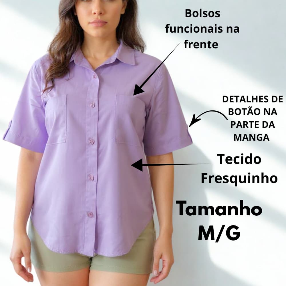 Camisa Social Manga Curta Feminina Lilas