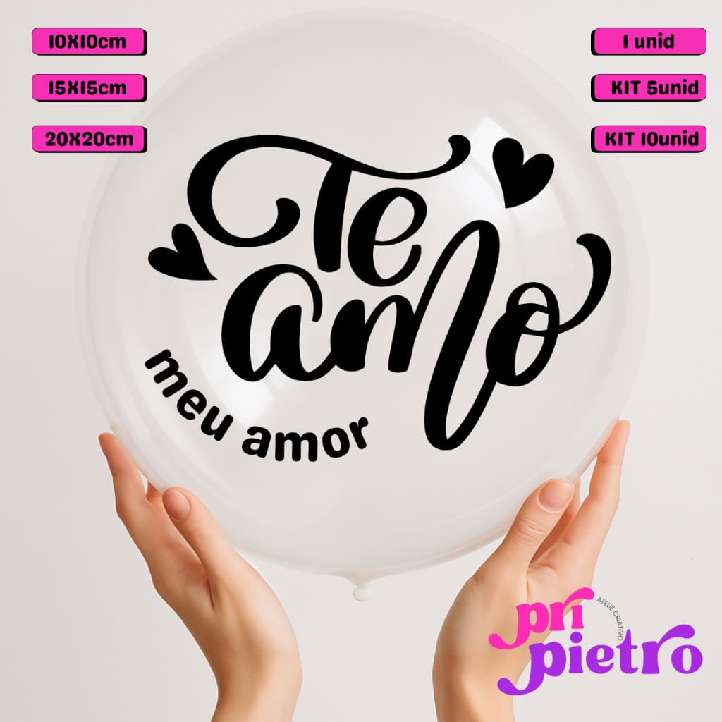 kit - Adesivo Vinil TE AMO para Balão, Bexiga, Bubble, Decoração, Festa