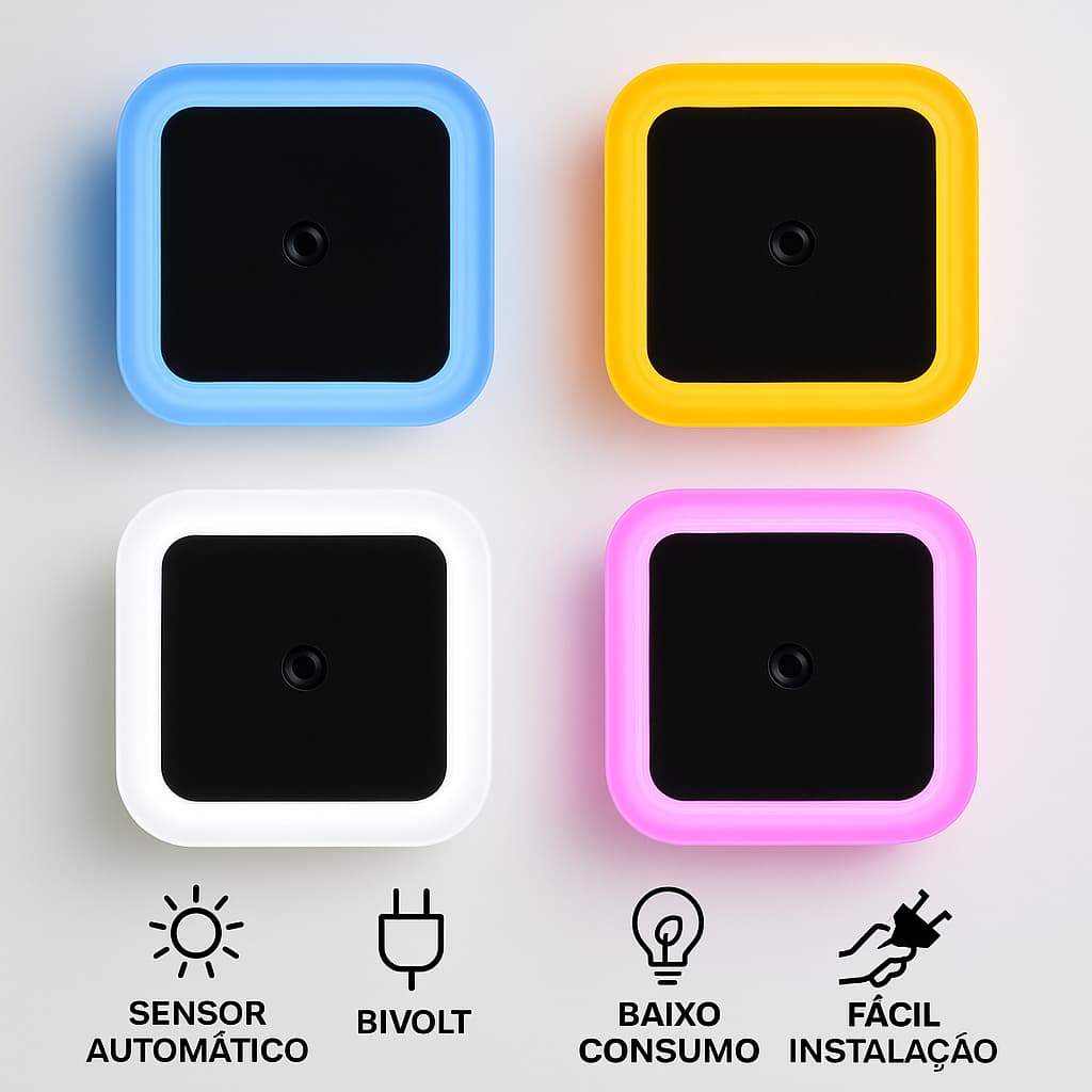 Luz Noturna Led Com Sensor Luz Automático Quarto Sala Escada 110V/220V Parede Tomada Bivolt