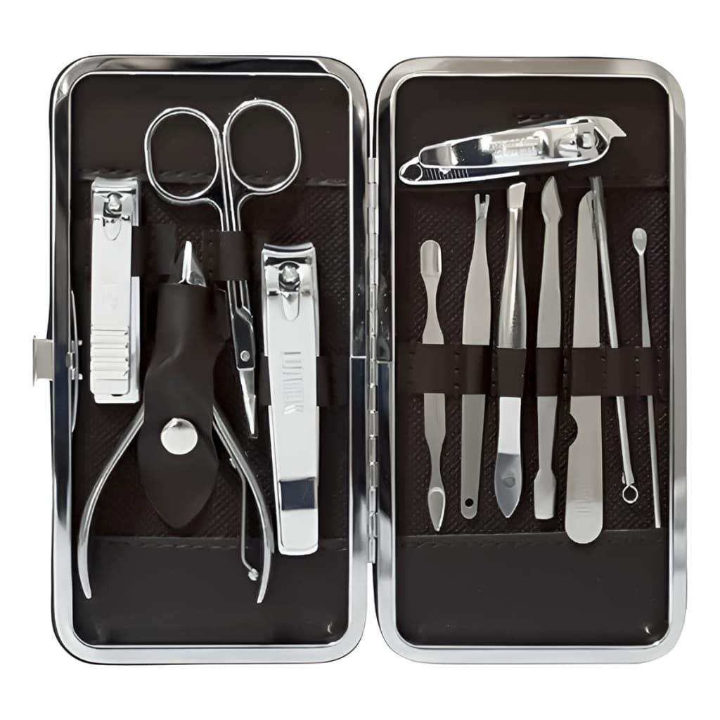 Kit Manicure Pedicure 12 Peças com Estojo Portátil Cortador de unhas Cuidado Completo para Unhas