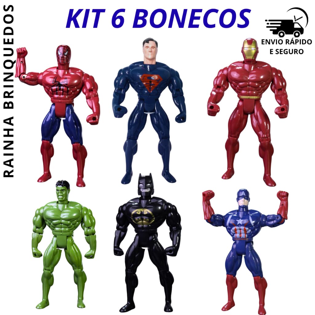 Brinquedo Infantil Kit 6 Bonecos Super Herói Personagens Articulàveis 30cm Coleção Completo Brinquedo Para Meninos