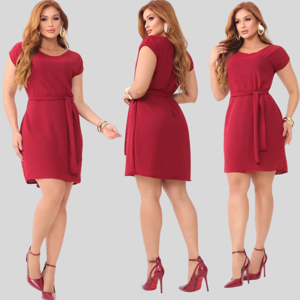 Vestido Confortável Feminino Casual Soltinho Verão Outono Inverno Duna Com Cinto