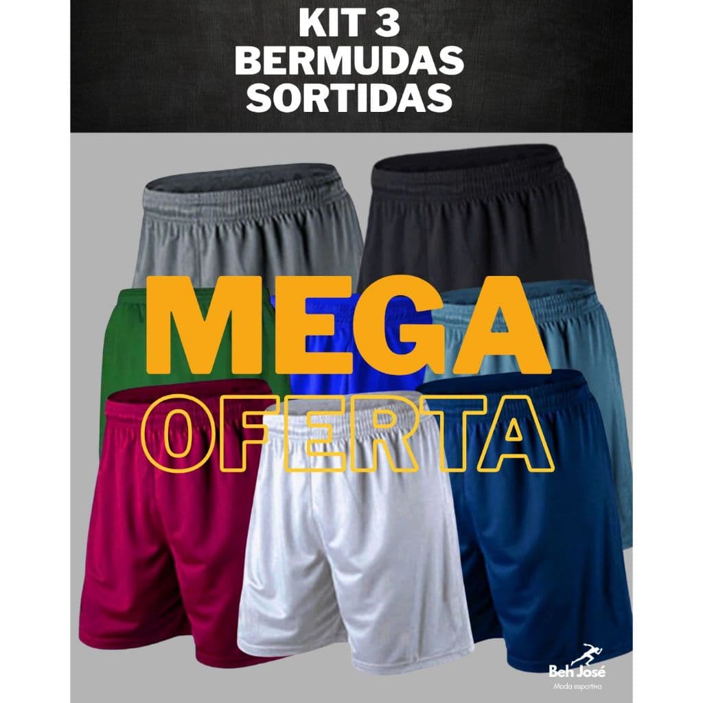 KIT 3 Bermuda calçao com cordao para academia futebol caminhada e ginastica