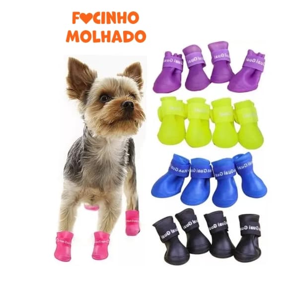 Sapato Botinha Para Cachorro Antiderrapante Impermeável Kit com 4 Tamanho P Cores Sortidas