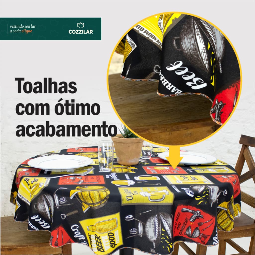 Toalha De Mesa Redonda 4 Lugares Cadeiras Oxford Estampada 1,40m Buffet Festa Qualidade Cozzilar