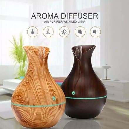 Mini Umidificador Vaso Madeira Aromatizador Ultrassônico Usb Led Colorido