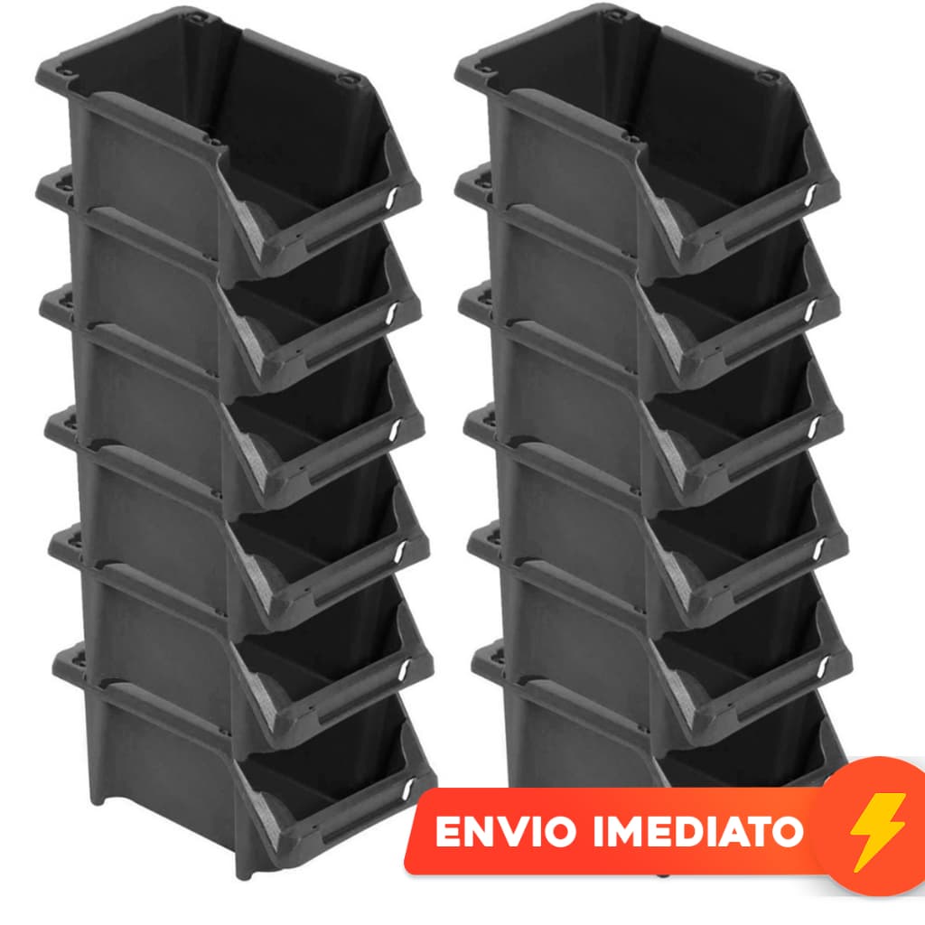Kit 12 Caixas Bin N° 3 Gaveta Organizadora Plástica Parafuso Preta VONDER