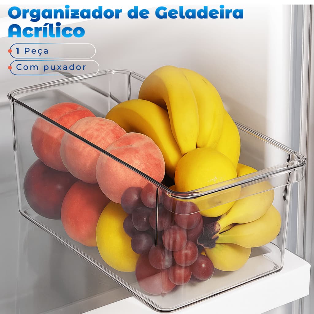 1 Organizador 26,8 x 11 x 10 Cristal Transparente de Geladeira Armário Cozinha Dispensa