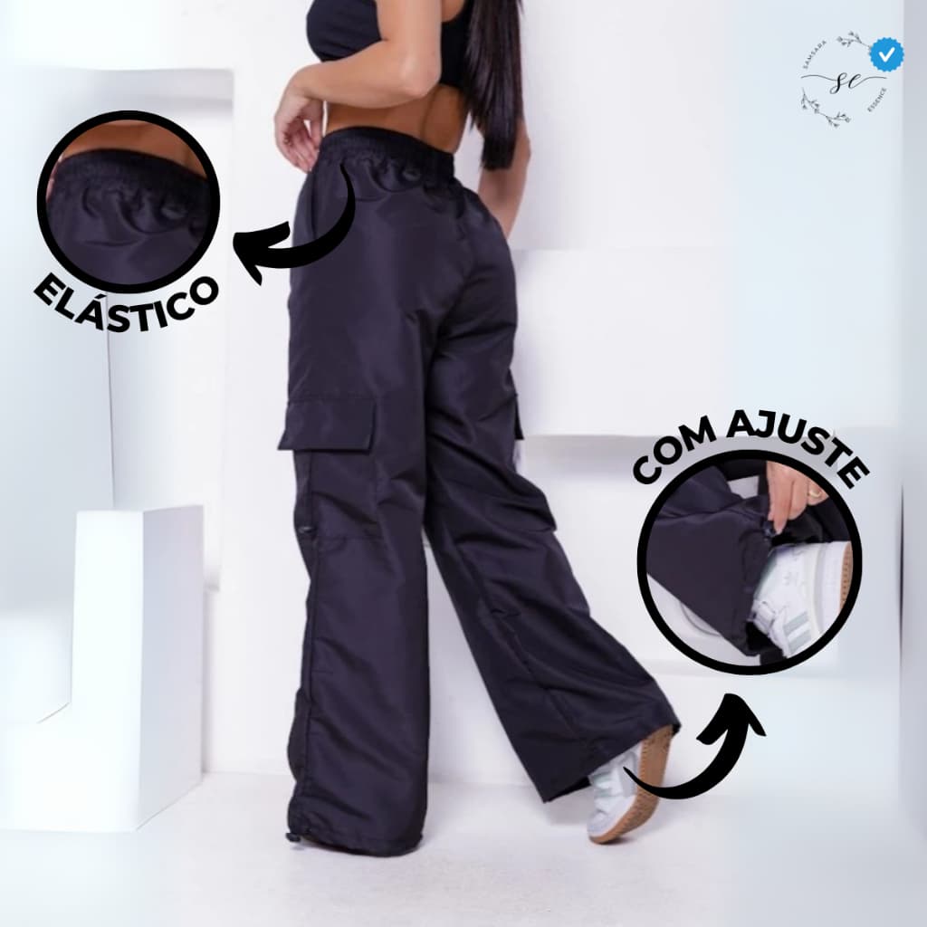 Calça Jogger Cargo Feminina com Elástico e Ajuste na Barra – Tecido em Tactel Confortável