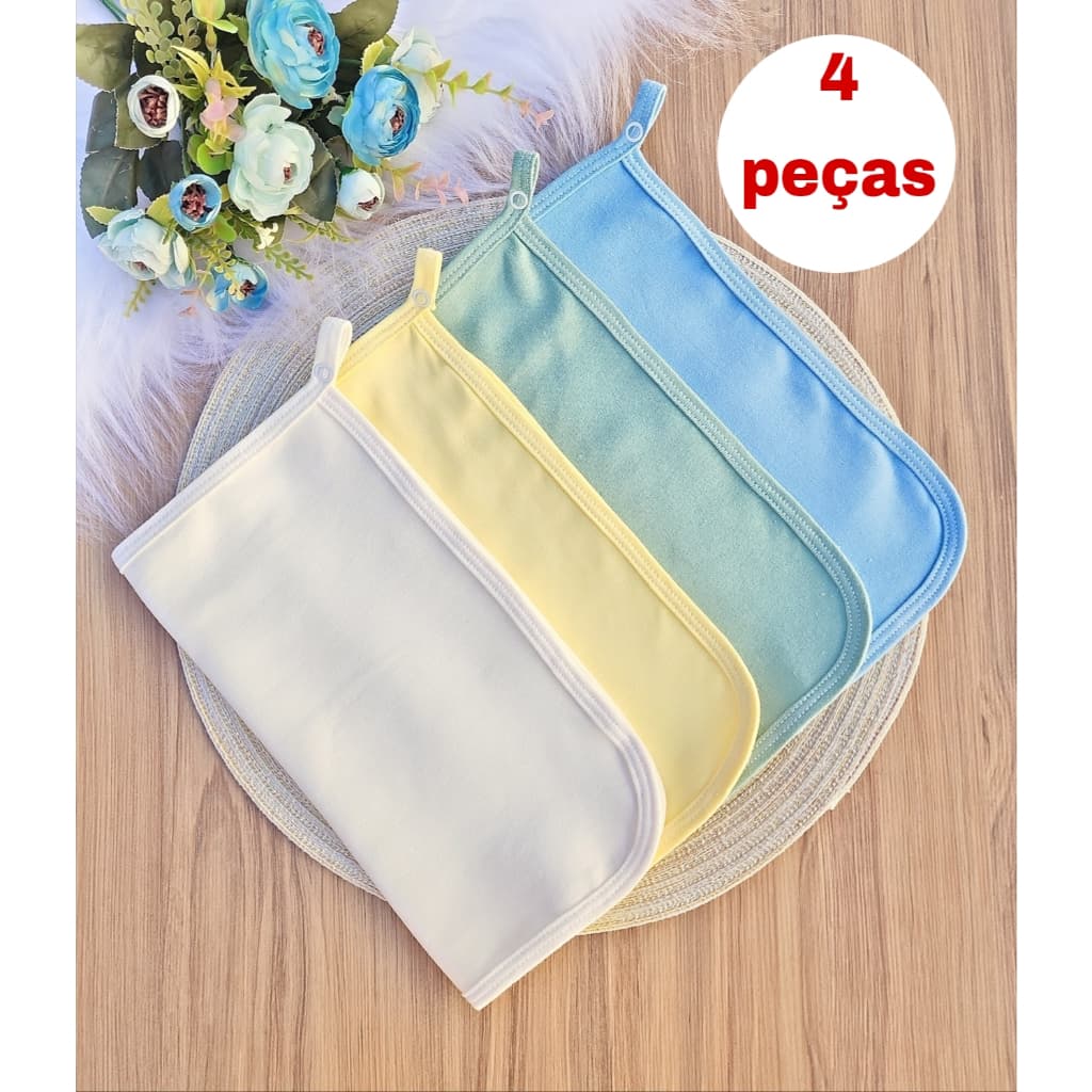 Kit 4 Pano Paninho de Boca Babete com prendedor de chupeta 100% algodão menina menino naninha