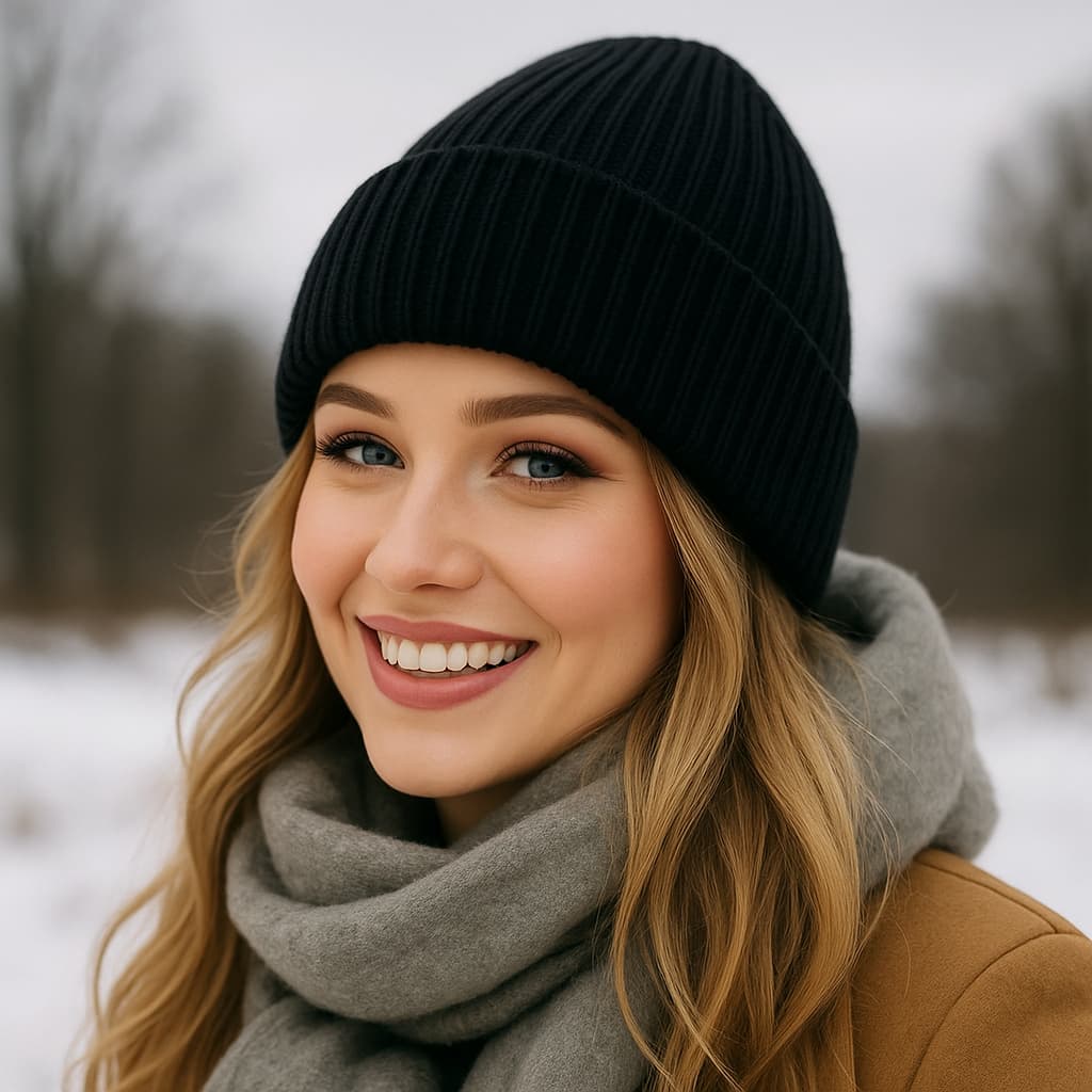 Touca Gorro de Lã Preta Unissex Adulto Moda Inverno