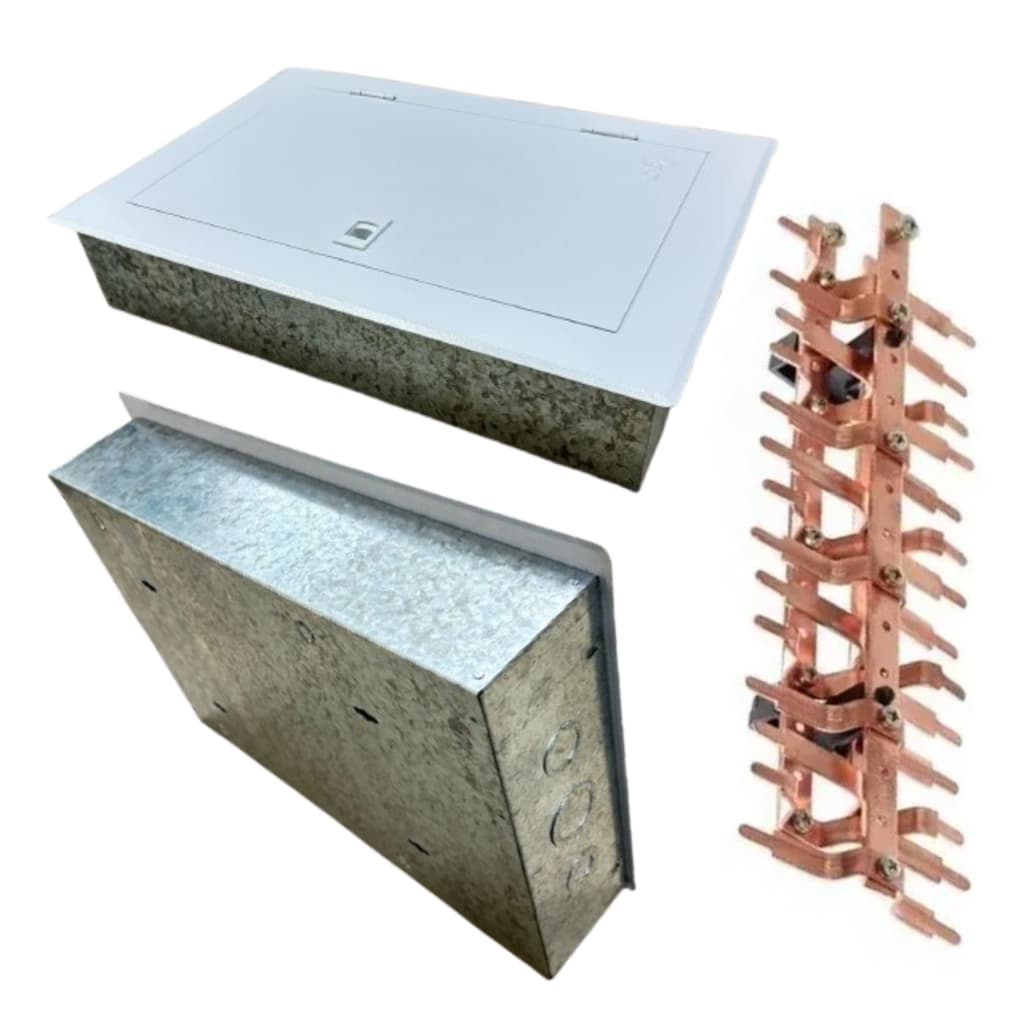 KIT Quadro embutir de Aço + KIT Barramento Bifásico para 16 disj. DIN 100a Marca Opção