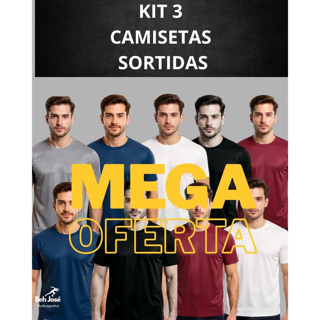 KIT 3 CAMISETAS DRY FIT MASCULINO SORTIDOS