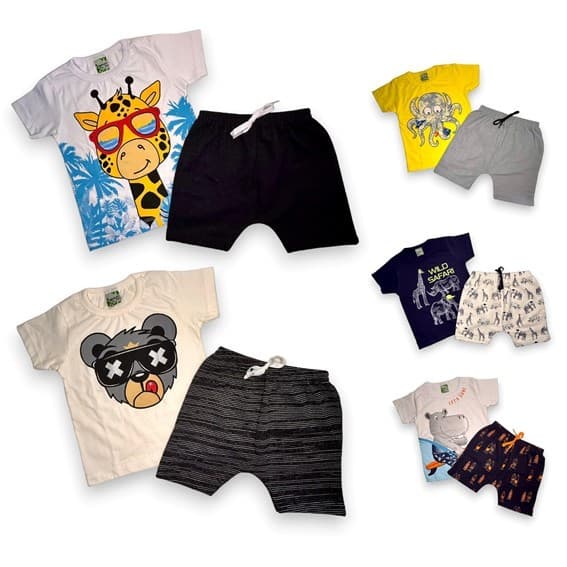 Conjunto Verão Infantil Menino Tam 1/2/3 – Bermuda e Camiseta Roupa de bebê e infantil
