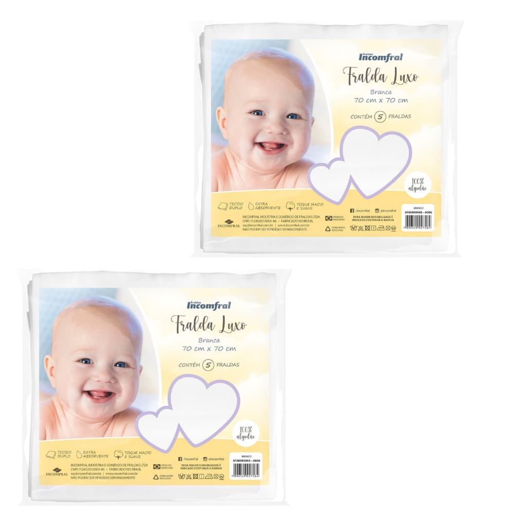 Fralda para  Bebês Incomfral  Luxo 10 Unidades Branco