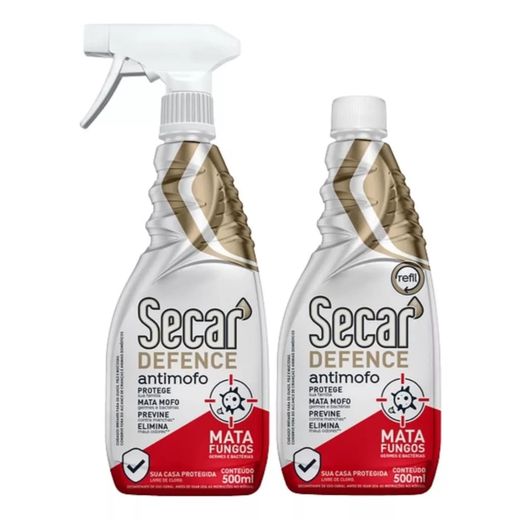 Spray Antimofo , Limpeza Profunda com Gatilho, Remove Mofo e Bolor, Ação Imediata e Desodorizante - Secar Defence 500ml.