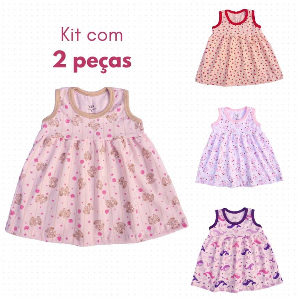 Kit 2 Vestidos Infantil Bebê Menina ( 100% Algodão ) Novidades