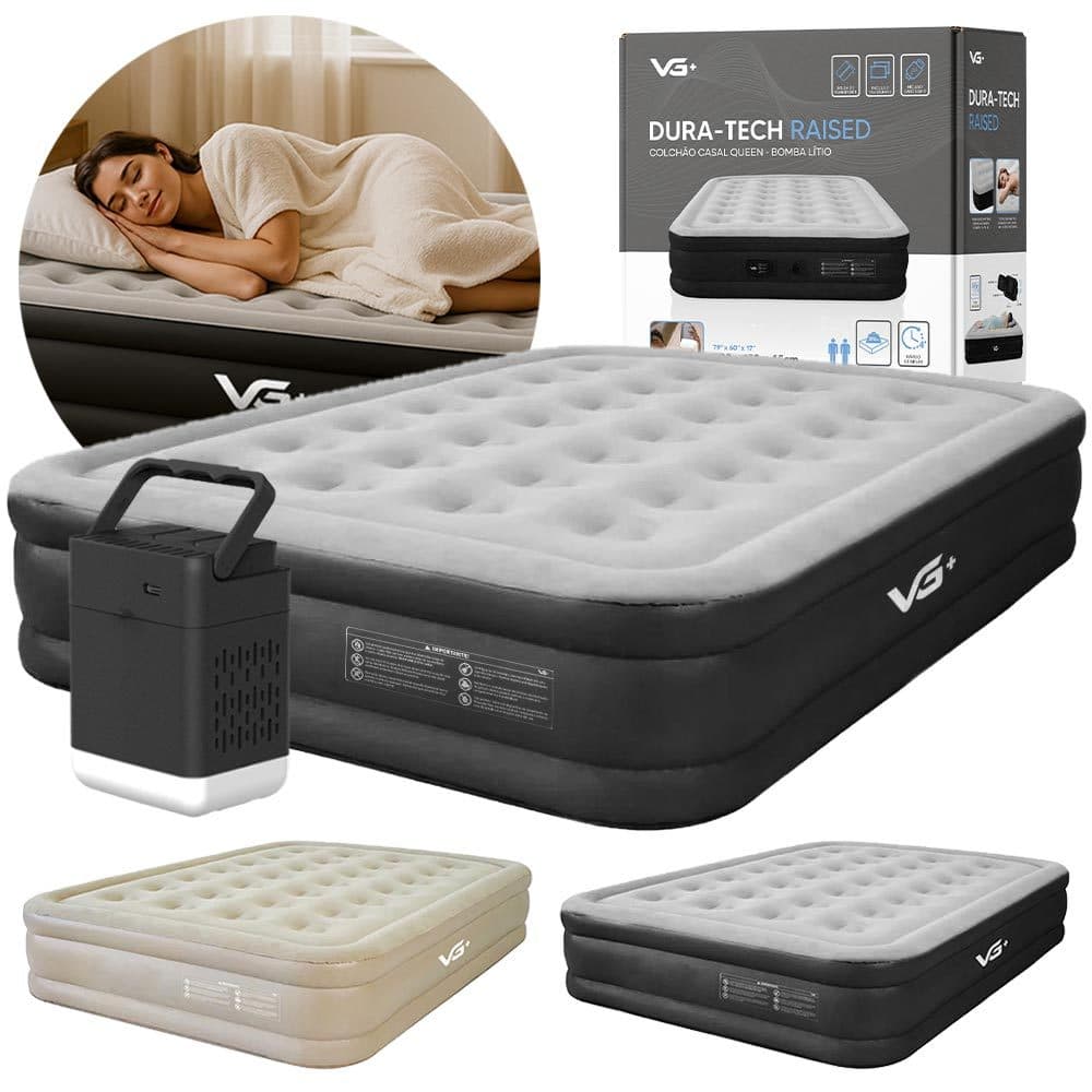 Colchão Inflável Casal Queen Raised Elevado com Bomba Lítio USB VG Plus