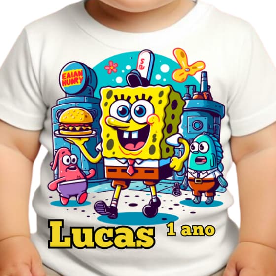Camiseta Infantil Bob Esponja Camisa Blusa Presente Aniversario Decoração Festa