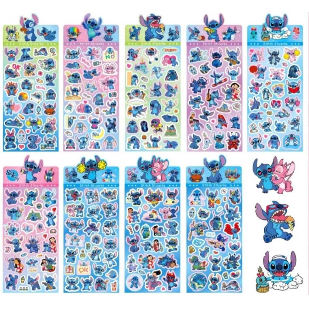 Kit com 2 Cartelas de Adesivos Stitch Holográfico