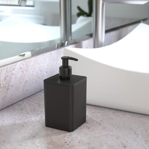 Porta Sabonete Líquido De Plástico Quadrado Smile 350ML Preto E Branco