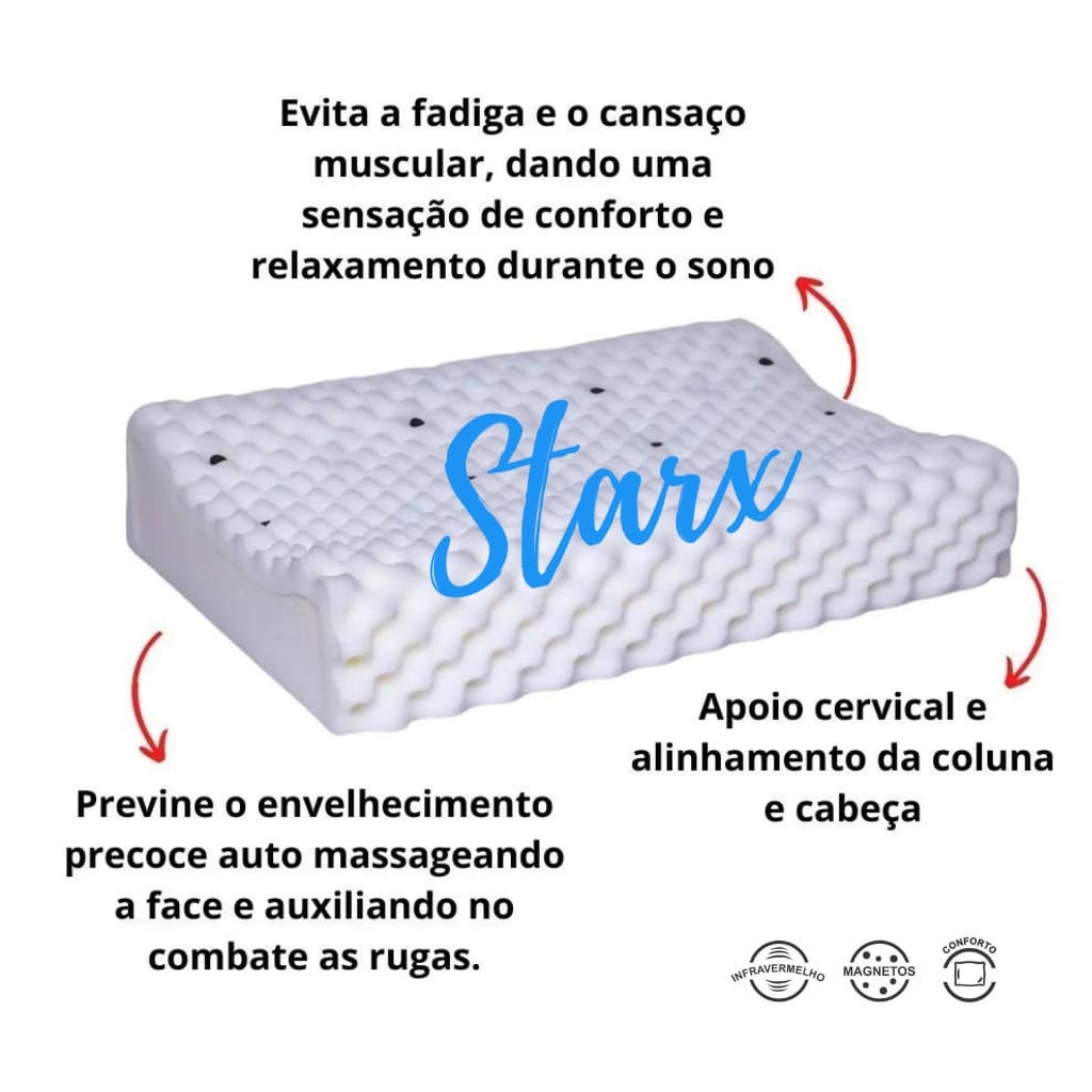 Travesseiro CERVICAL ORTOÉDICO TERAPÊUTICO Pillow MAGNÉTICO Infravermelho Espuma